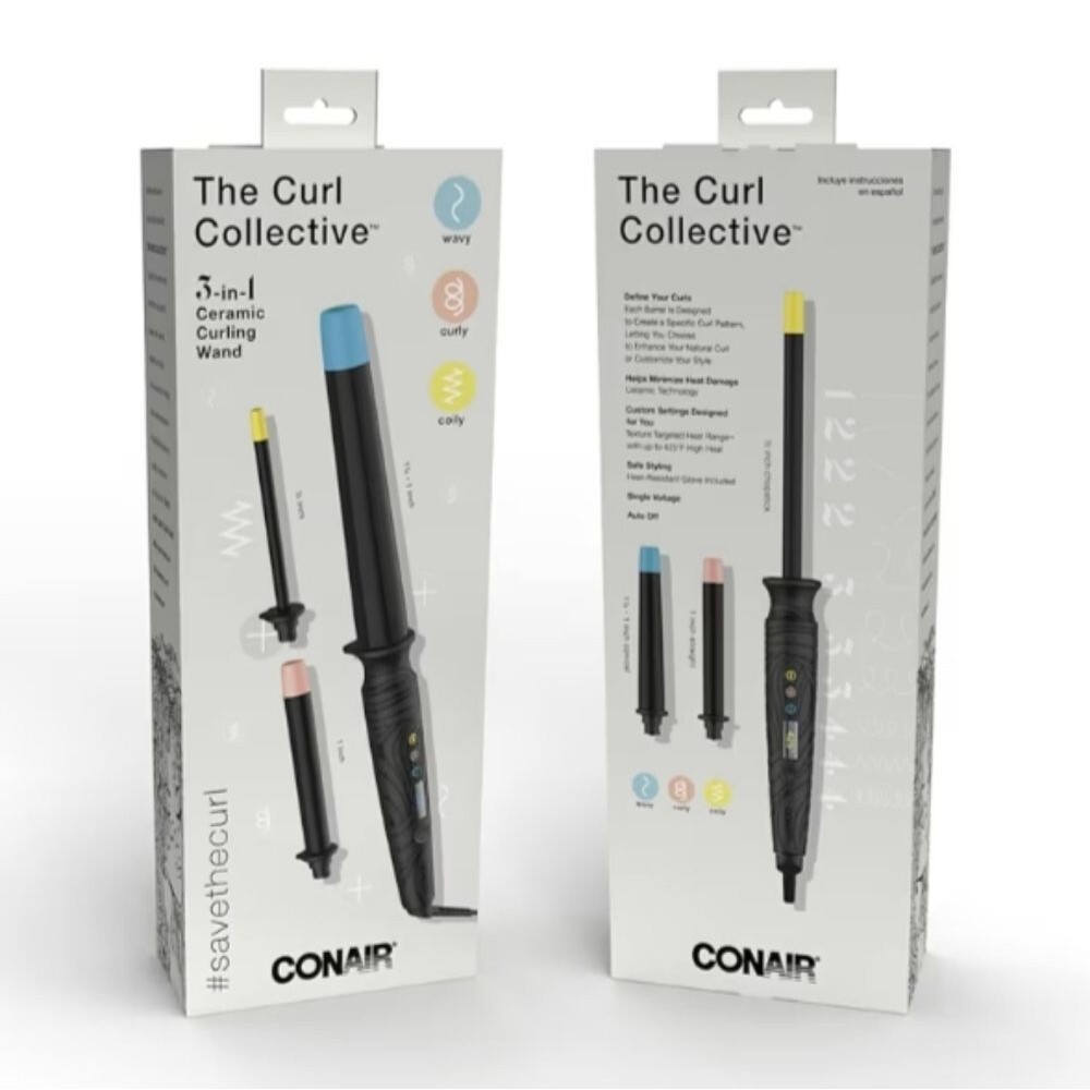 New Conair The Curl Collective 3-in-1 Ceramic Curling Wand